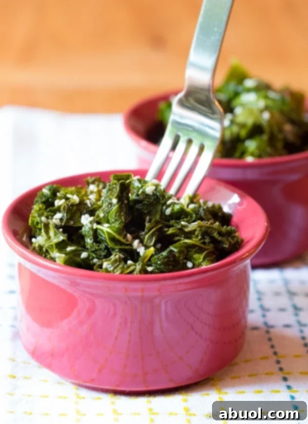 Honey Butter Wilted Kale 6 Swoon-Worthy Wilted Honey Butter Kale Recipe, a close-up of the tender, seasoned greens.