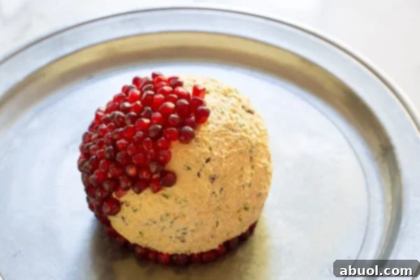 Cheese Ball covered in pomegranate arils