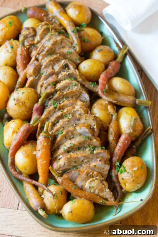 Sliced Pork Tenderloin from Crock Pot with vegetables