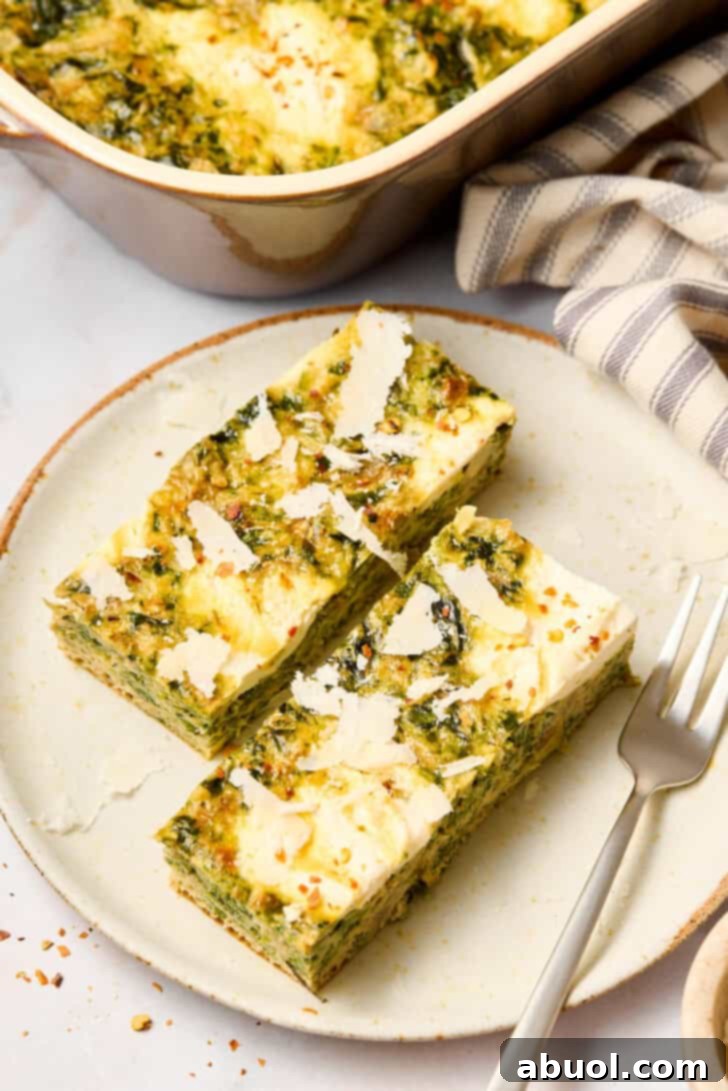 Cheesy Egg Casserole with Artichokes - cut into pieces, ready to be served