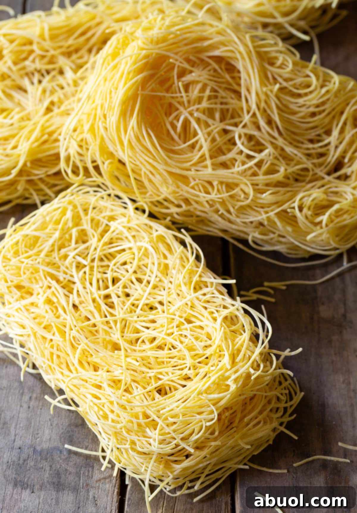 Classic Cantonese Pork Lo Mein 4 Close-up of thin egg noodles, the ideal choice for creating authentic Lo Mein.