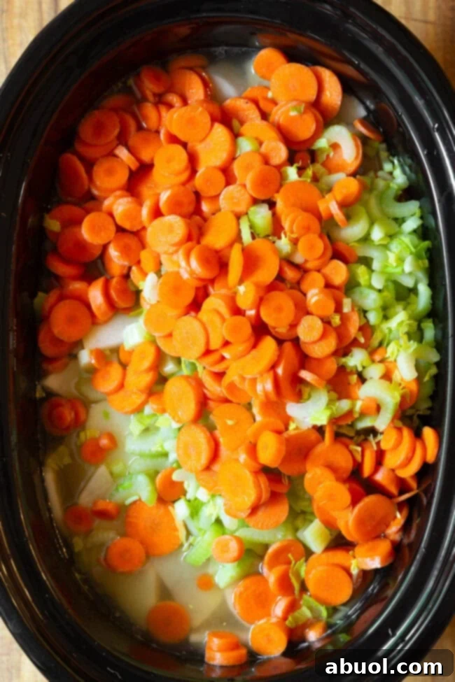 All vegetables in slow cooker for crockpot soup recipes