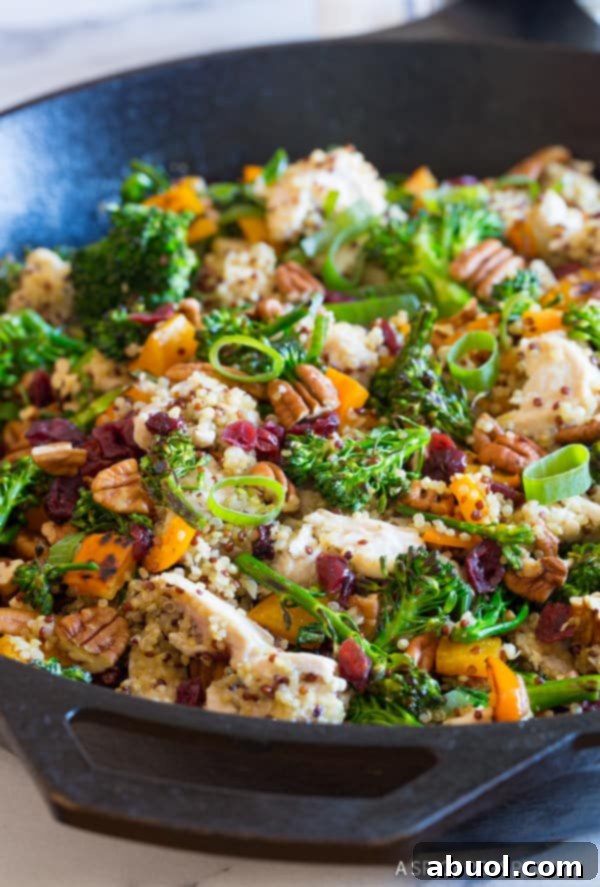 Chicken Broccoli Quinoa close up shot of finished dish