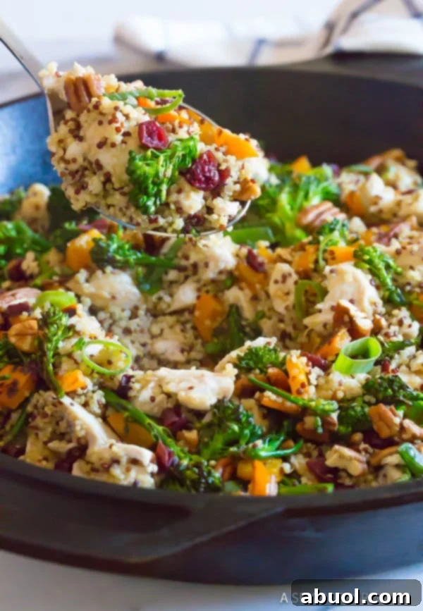 Lifting Chicken and Quinoa out of the pan