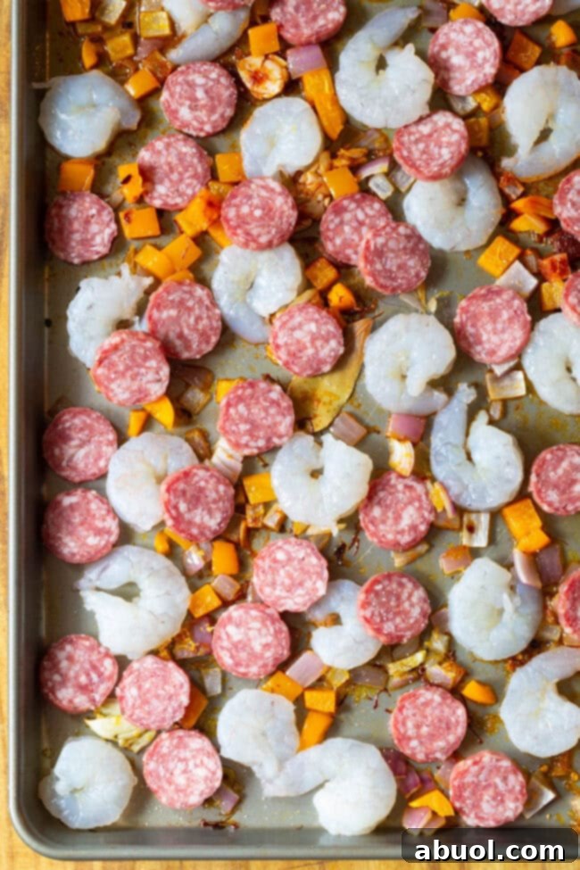 Simple Spanish Paella Sheet Pan Dinner overhead shot