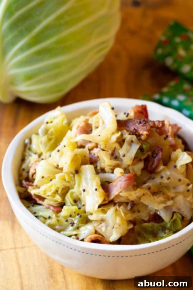 Emerald Isle Bacon and Cabbage 2 A beautifully presented bowl of easy Irish Cabbage and Bacon, perfectly cooked and ready to be savored.