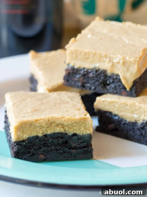 Close-up side view of Heavenly Baileys Irish Cream Coffee Bars, showing the distinct layers, perfect for Saint Patrick's Day