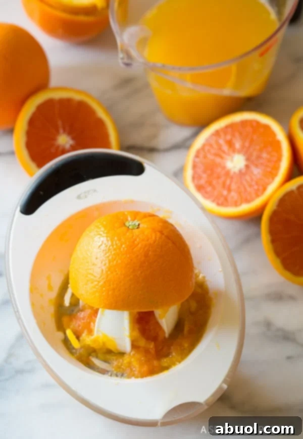 Hands juicing fresh, ripe oranges into a glass bowl, illustrating the essential first step for making a homemade Southern orangeade.