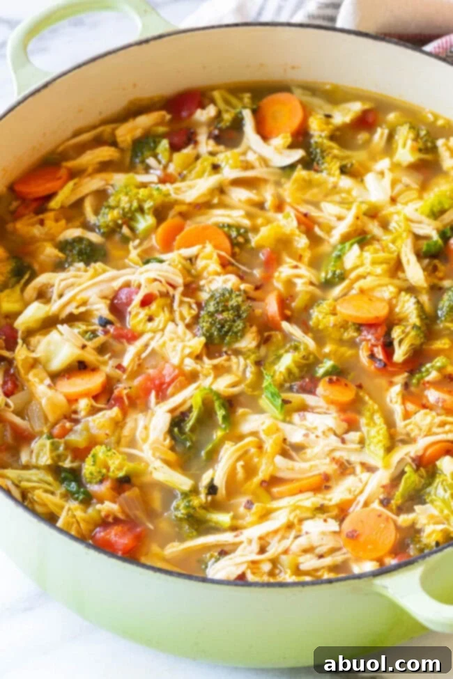 Detox Southwest Chicken Soup Recipe - Healthy, Low-Carb, Gluten-Free Cleanse A hearty bowl of Detox Southwest Chicken Soup simmering in a large Dutch oven pot, ready to nourish.