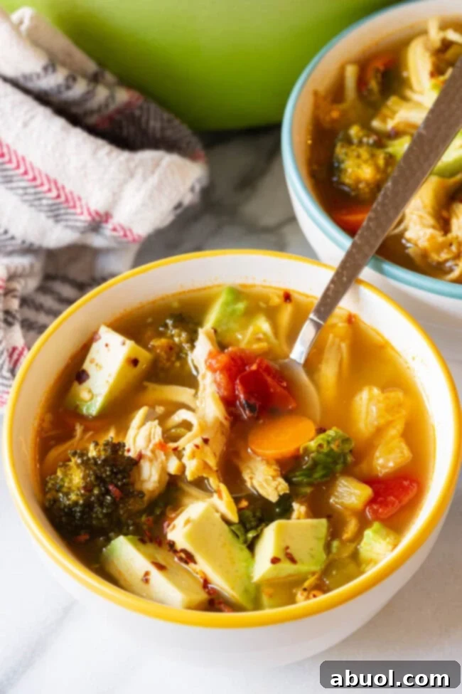 Nourishing Chicken Vegetable Soup A simple, comforting bowl of chicken vegetable soup, with a silver spoon resting on the side, inviting you to enjoy.