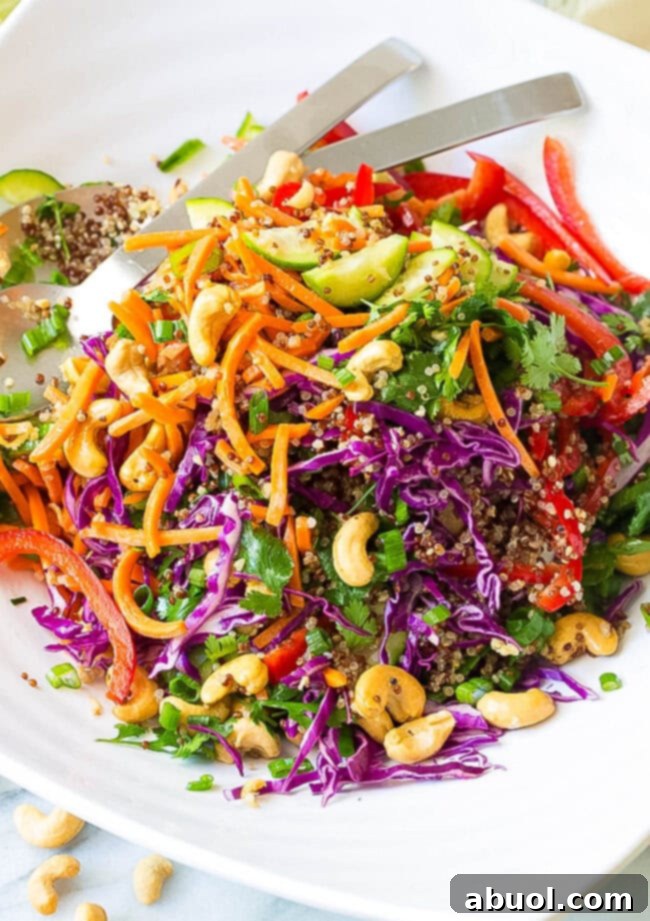 Thai Quinoa Salad Recipe with cashews, a colorful and healthy dish