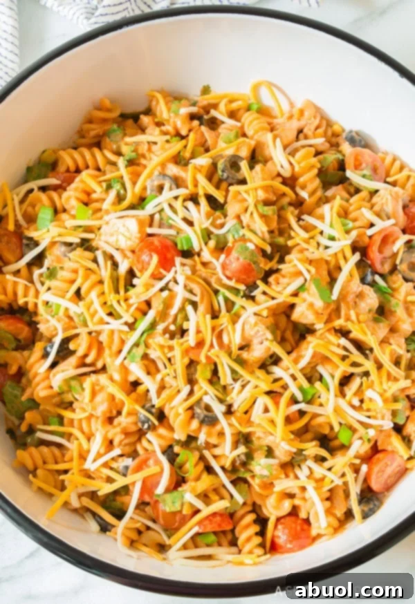 Easy Cool Chicken Taco Pasta Salad for Parties and Picnics