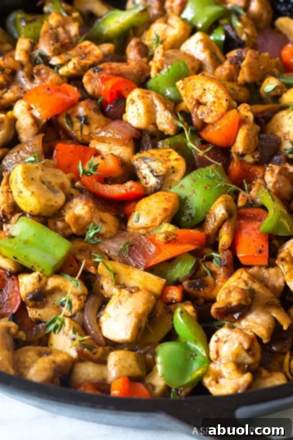 Skillet Chicken and Vegetables - close up in pan