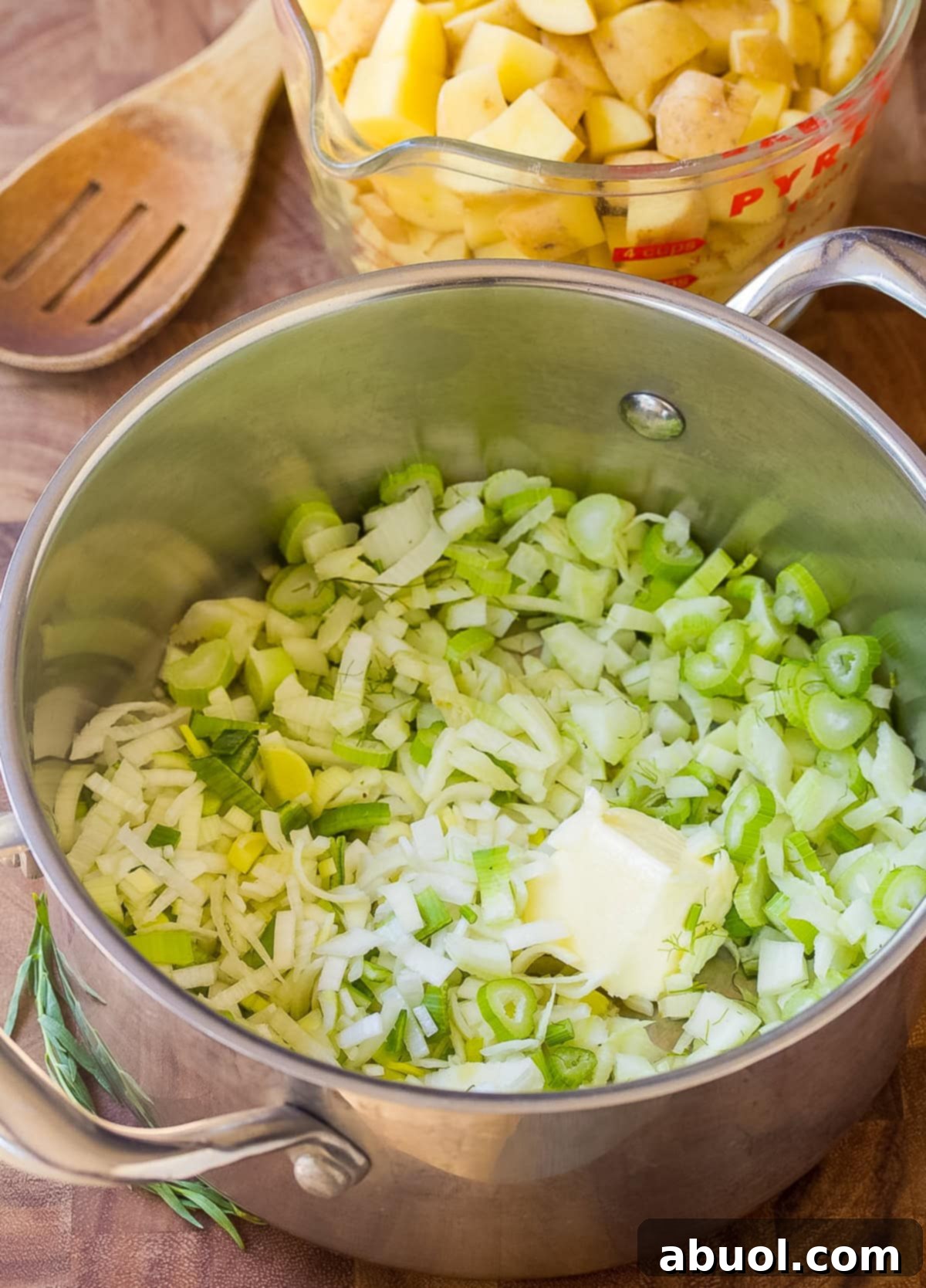 chowder recipe ingredients in soup pot