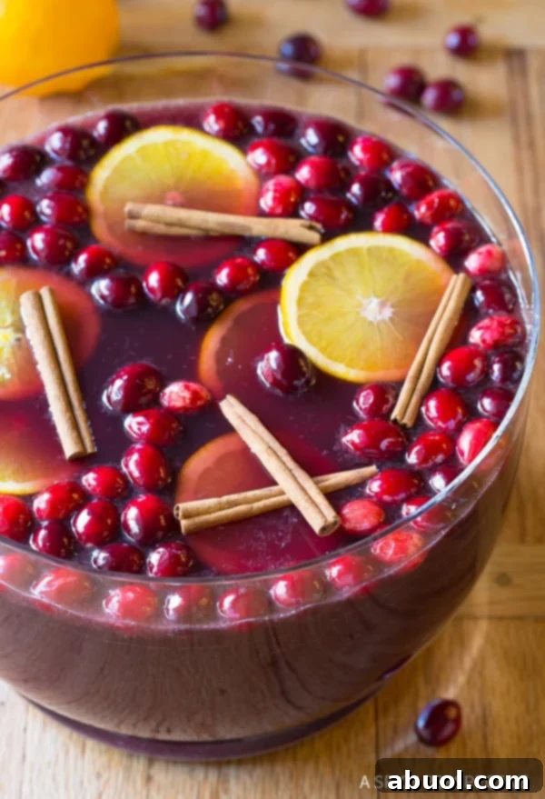 Festive 5-Ingredient Holiday Punch recipe in a punch bowl.