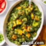 Simple Saag Paneer Recipe - overhead shot in bowl