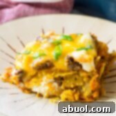 Cool Ranch Taco Lasagna, a delicious and cheesy casserole.