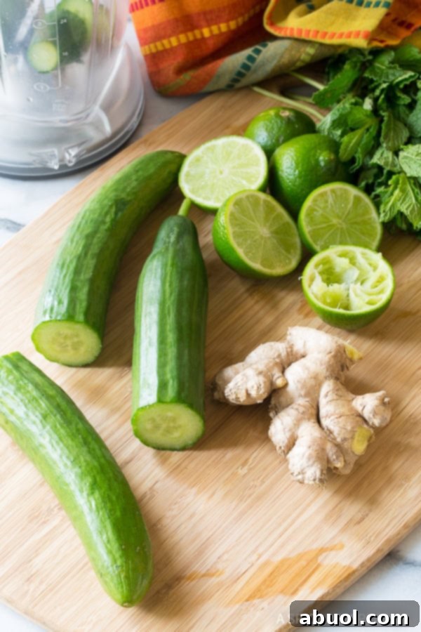 Ingredients for Making Cucumber Lime Agua Fresca.