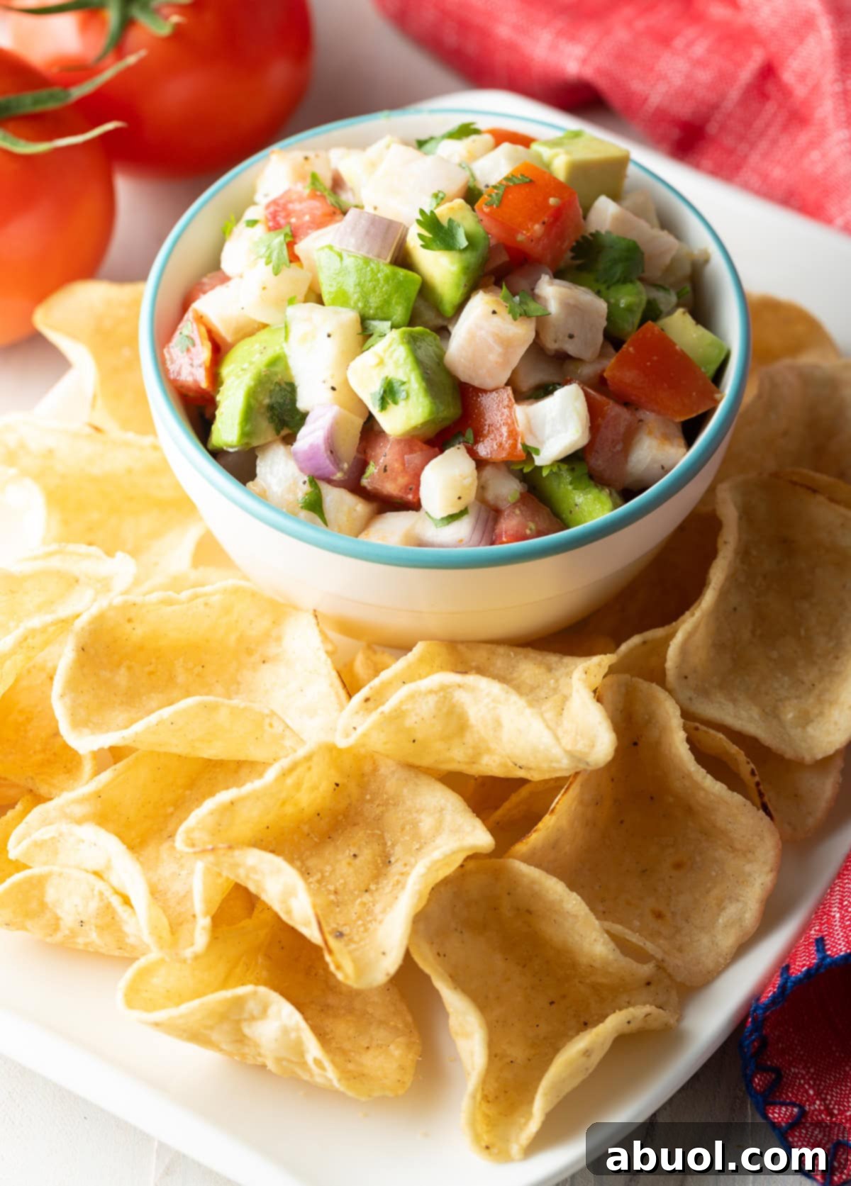 Fresh Seafood Recipe - Classic Fish Ceviche Recipe in bowl with tortilla chips