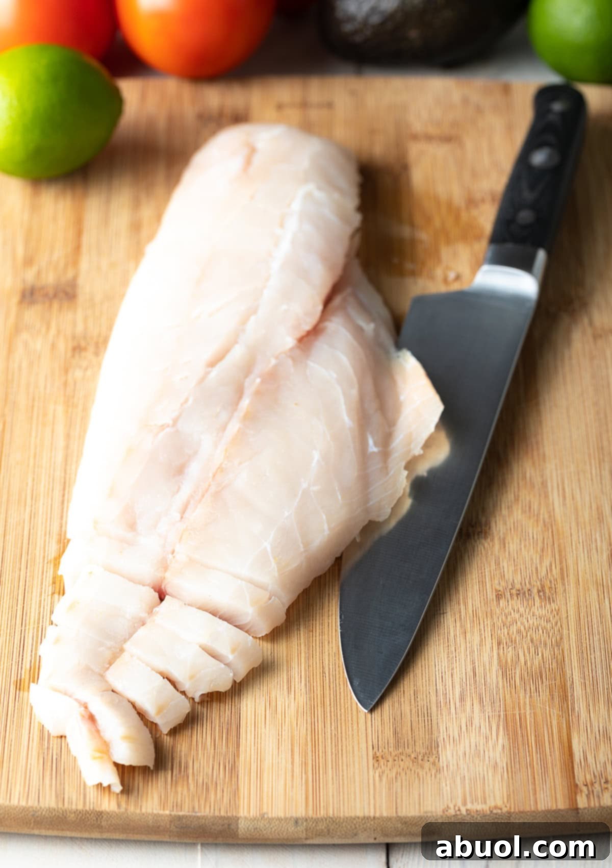 fresh fish on cutting board for Ceviche de Pescado
