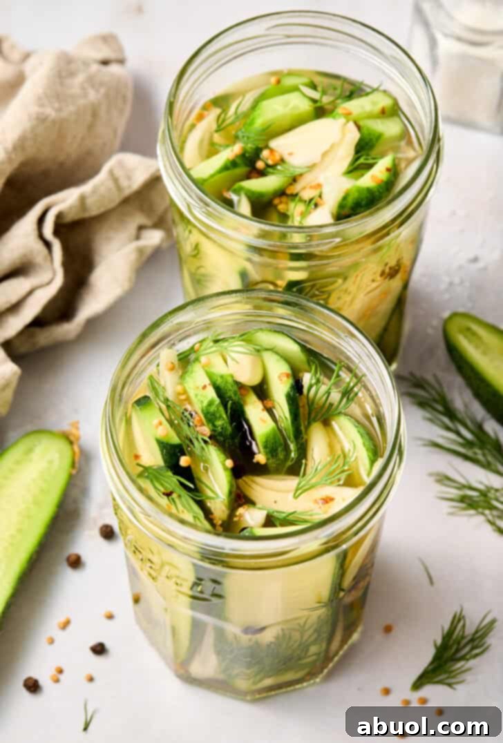 Finished jar of Refrigerator Pickles, ready to chill and infuse with flavor