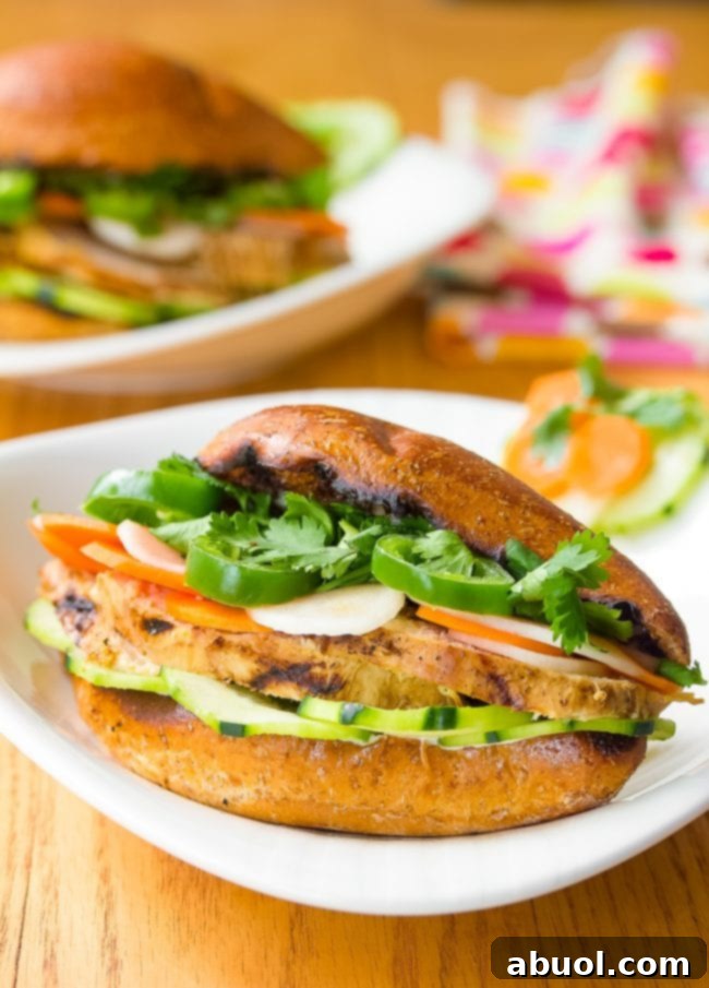 Banh Mi Vietnamese sandwiches loaded with vibrant vegetables and grilled chicken
