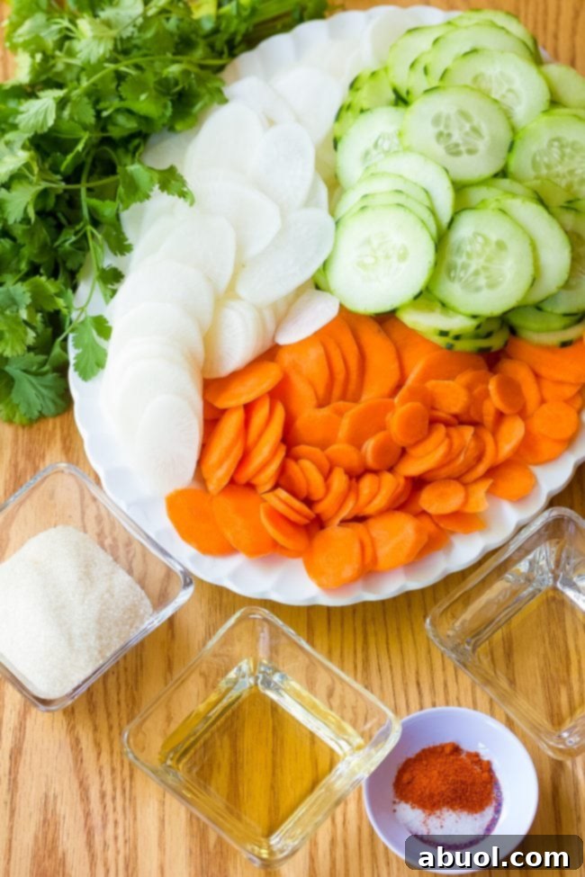Banh Mi sandwich ingredients artfully arranged on a platter