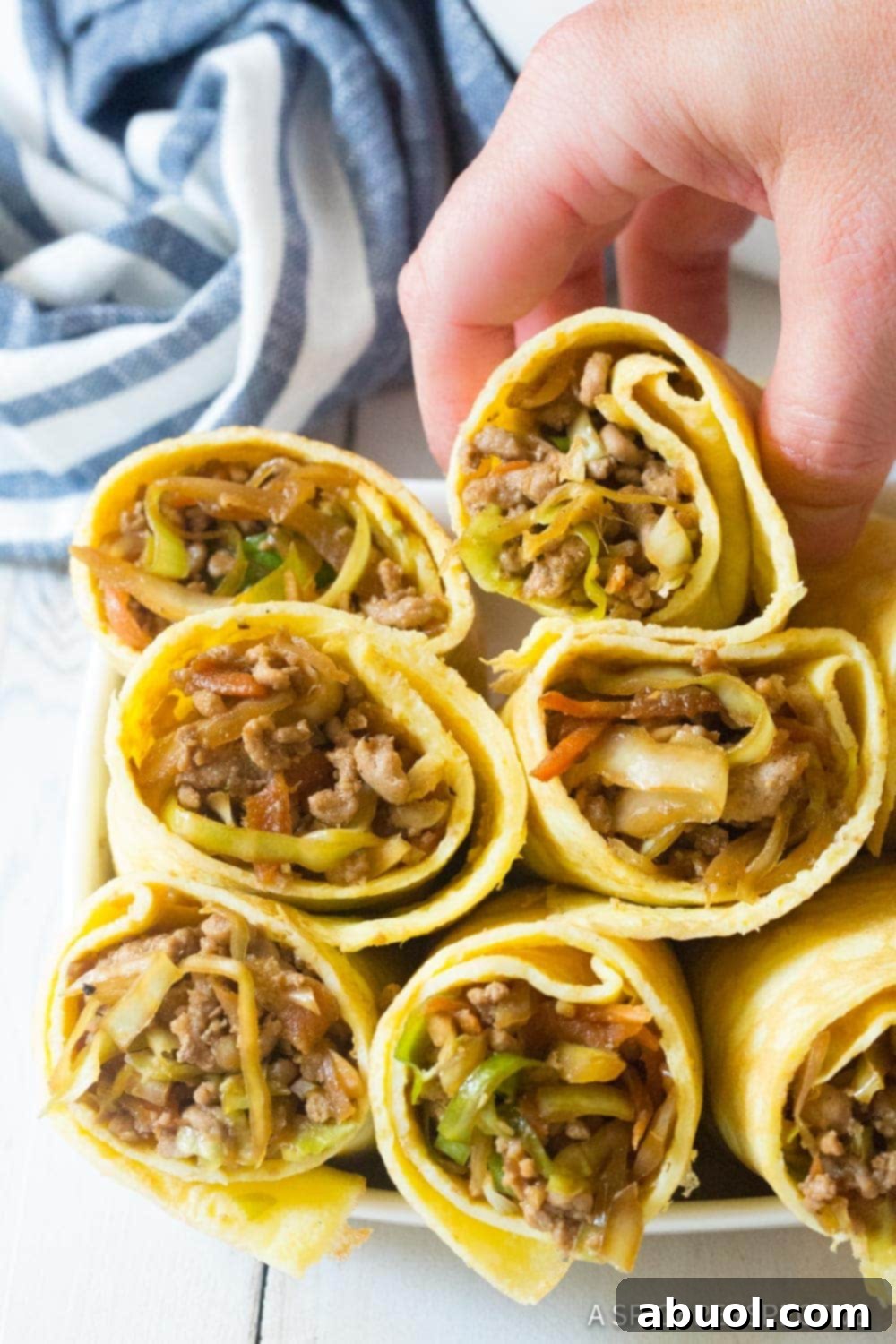Keto Egg Roll Wrap Recipe - Savory egg wrapper with high protein and vibrant vegetable filling