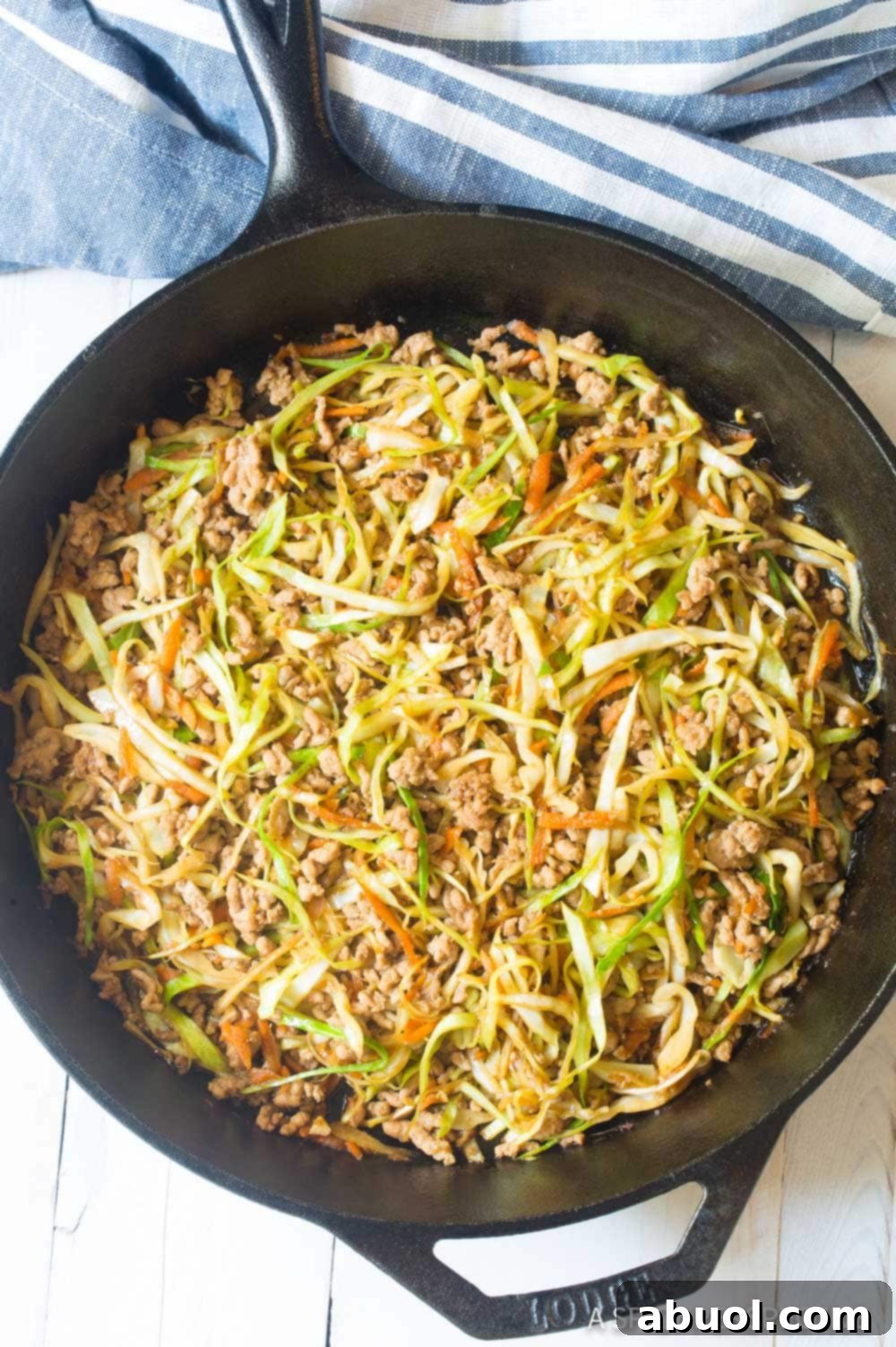 Low Carb Egg Roll Wrappers - Sizzling meat filling recipe in a skillet