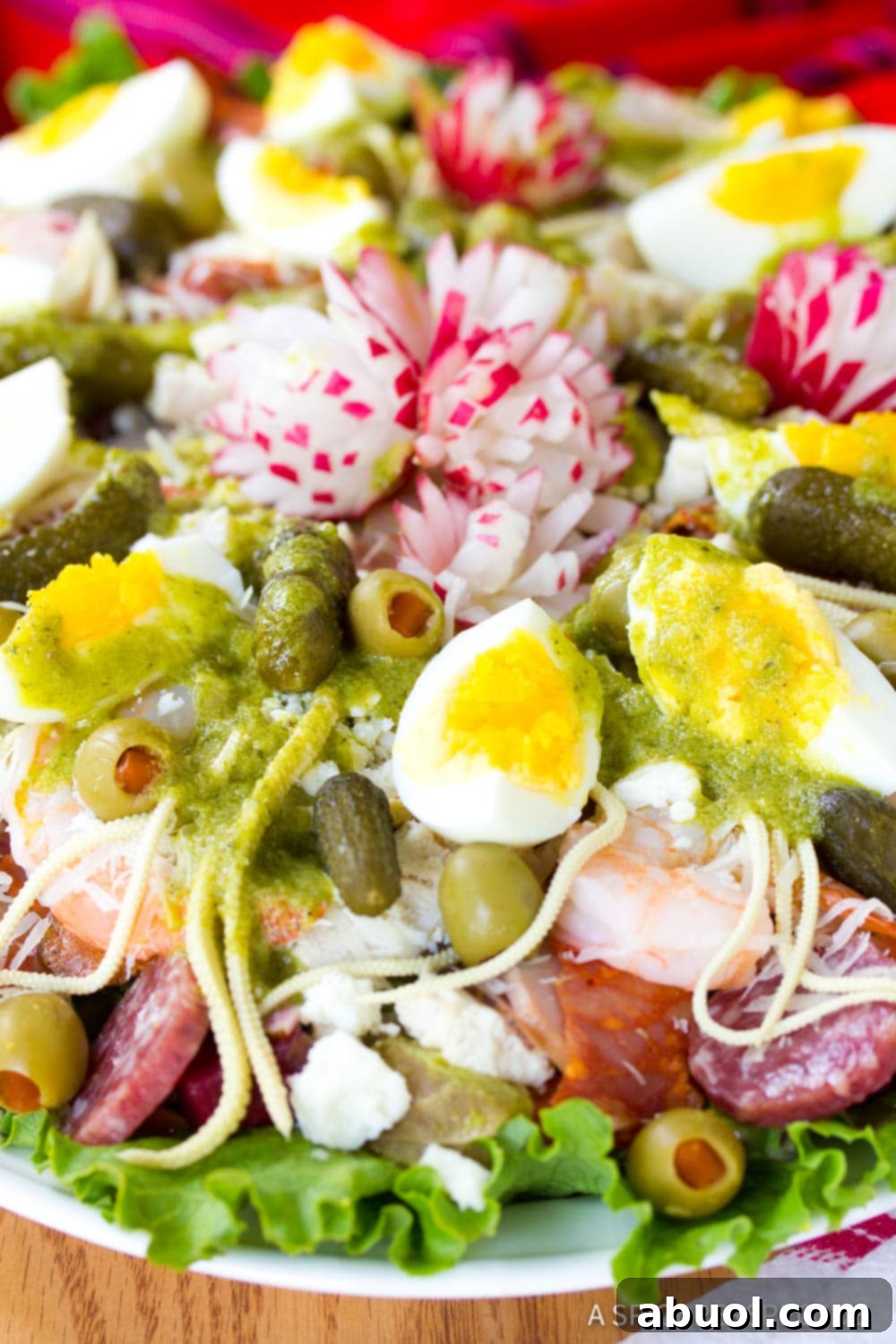 A large Guatemalan fiambre salad assembled and ready to eat. 