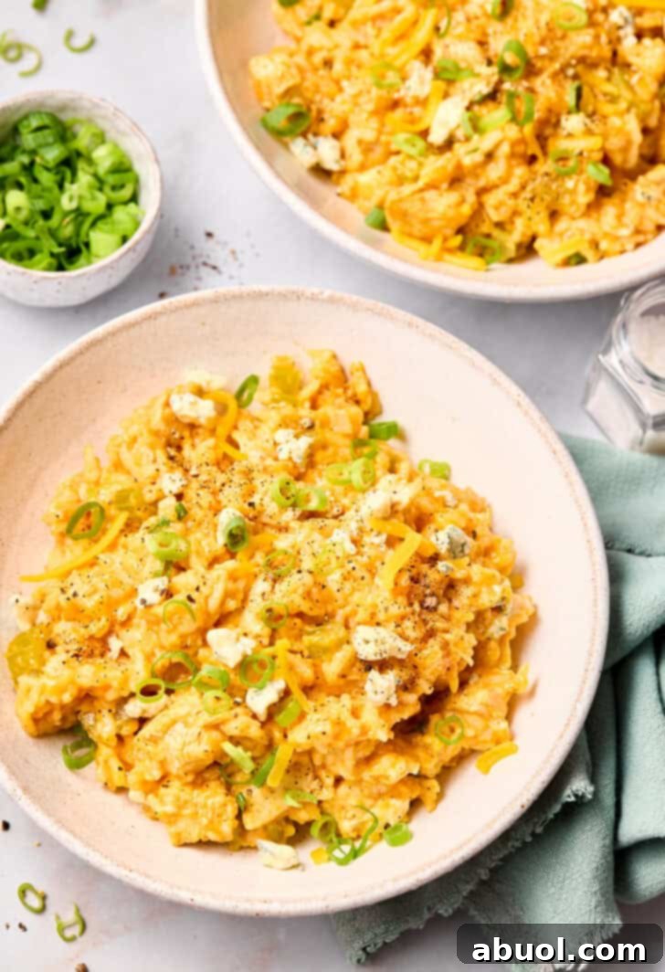 Buffalo Chicken Rice Casserole Recipe - finished in dishes