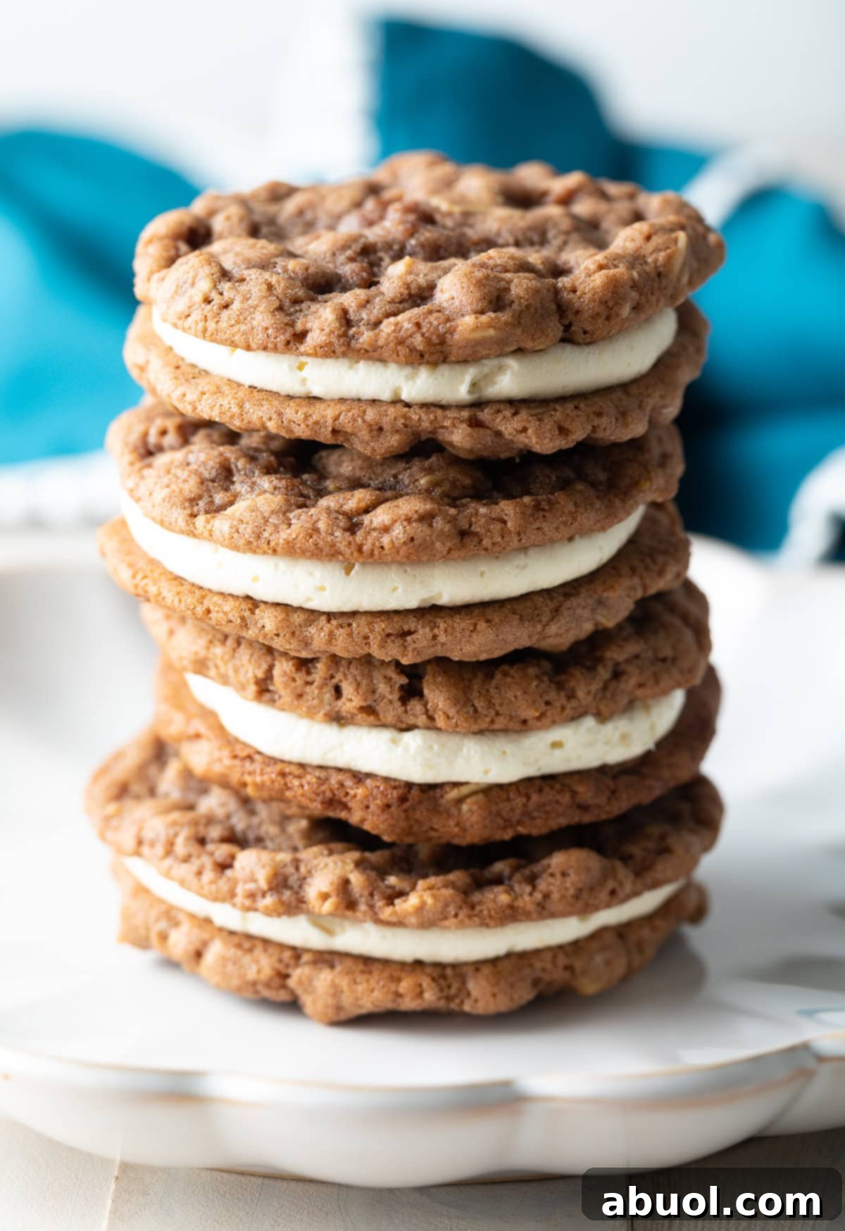 Oatmeal Cream Pies Recipe - Cookies stacked on top of each other on a plate. 