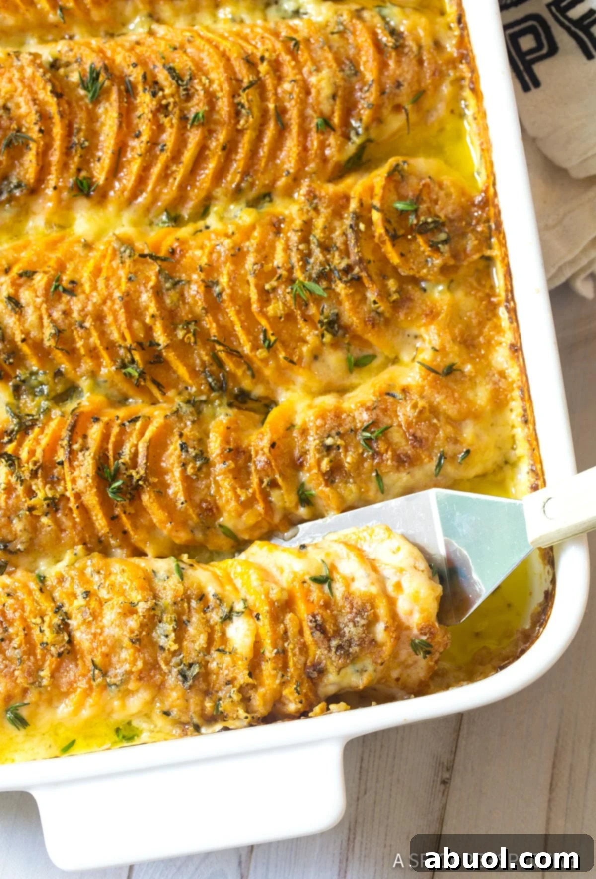 Sweet Potato Au Gratin - golden top layers of sweet potato