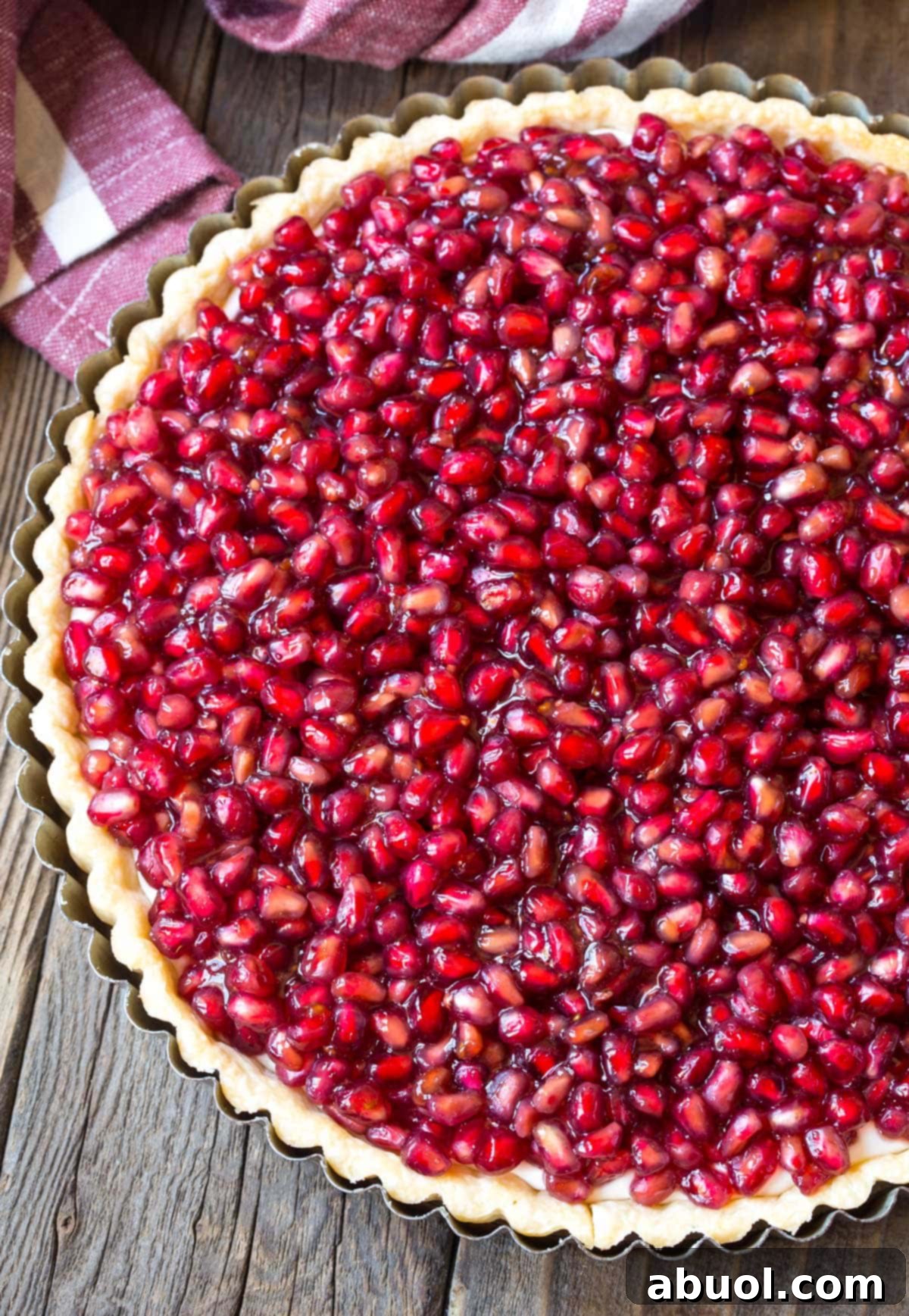Cream Cheese Tart Recipe with Pomegranate top, overhead shot