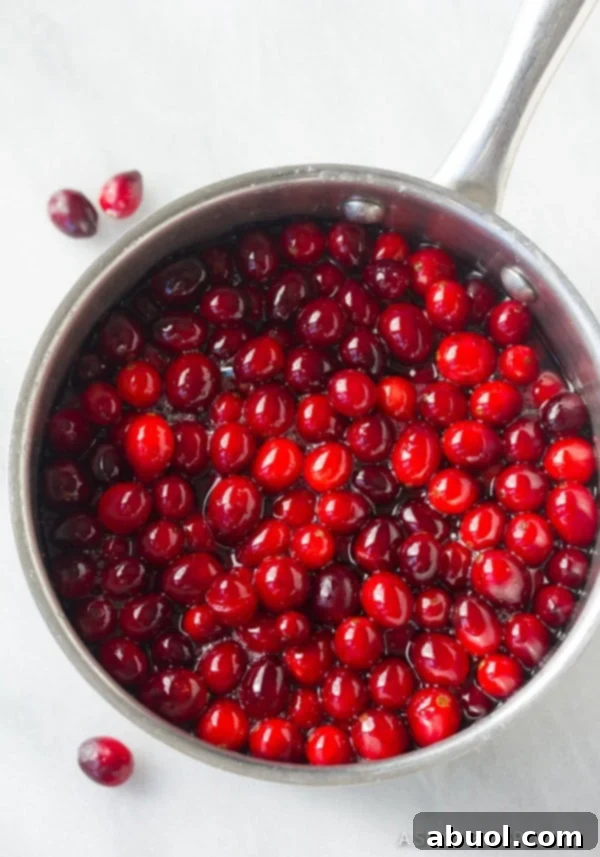 Making Vanilla Orange Candied Cranberries: Step-by-step process of preparing the syrup.