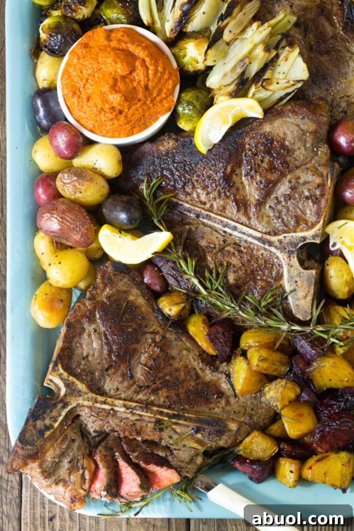 Italian Bistecca alla Fiorentina Recipe (Florentine Steak) on a large platter