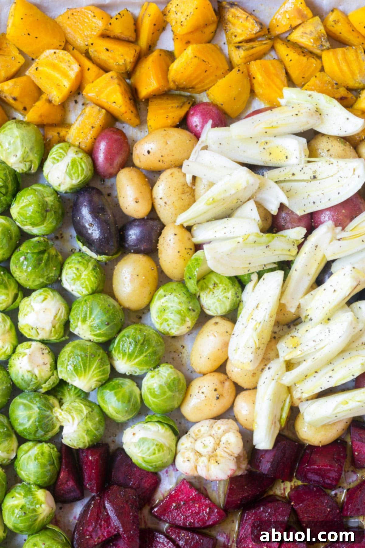How To Make Florentine Steak Recipe with roasted vegetables - raw veggies on tray ready for the oven