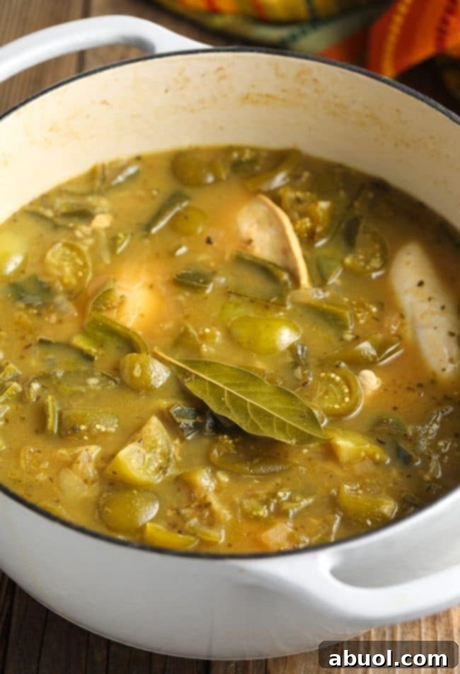 Chicken broth, spices, and herbs simmering with the vegetables in a large pot, infusing all the ingredients with flavor.