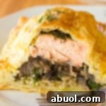 Finished Salmon Coulibiac, also known as Salmon Wellington