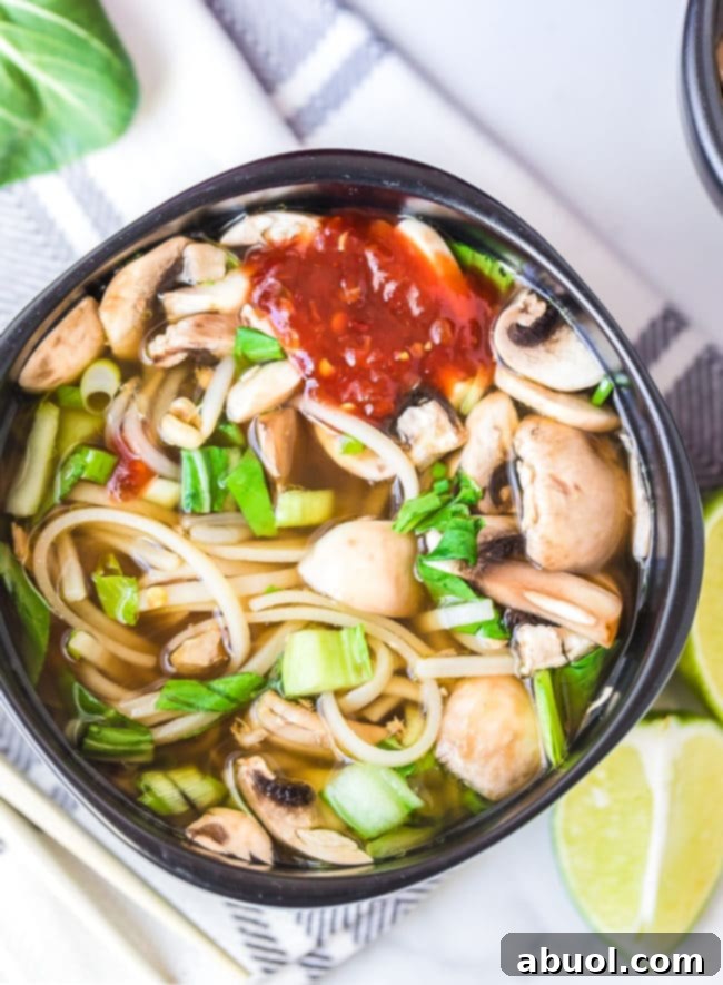 An inviting overhead shot of a hot pot bowl, garnished with fresh herbs and a generous swirl of spicy sauce, ready to be served.