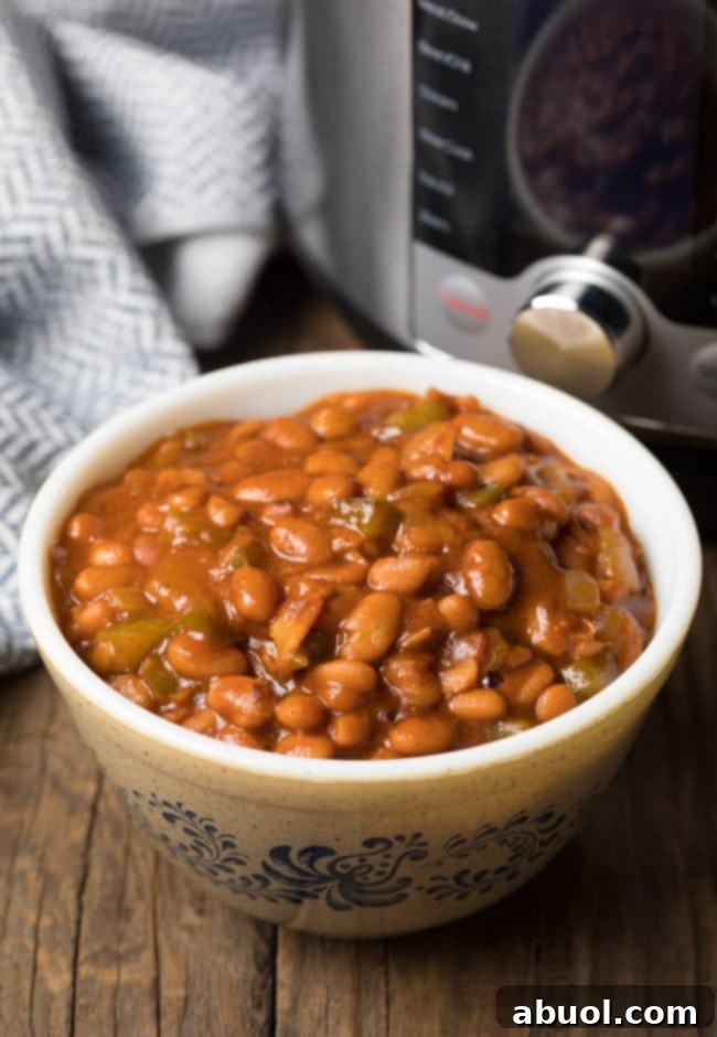Our Best Instant Pot Baked Beans Recipe in serving bowl