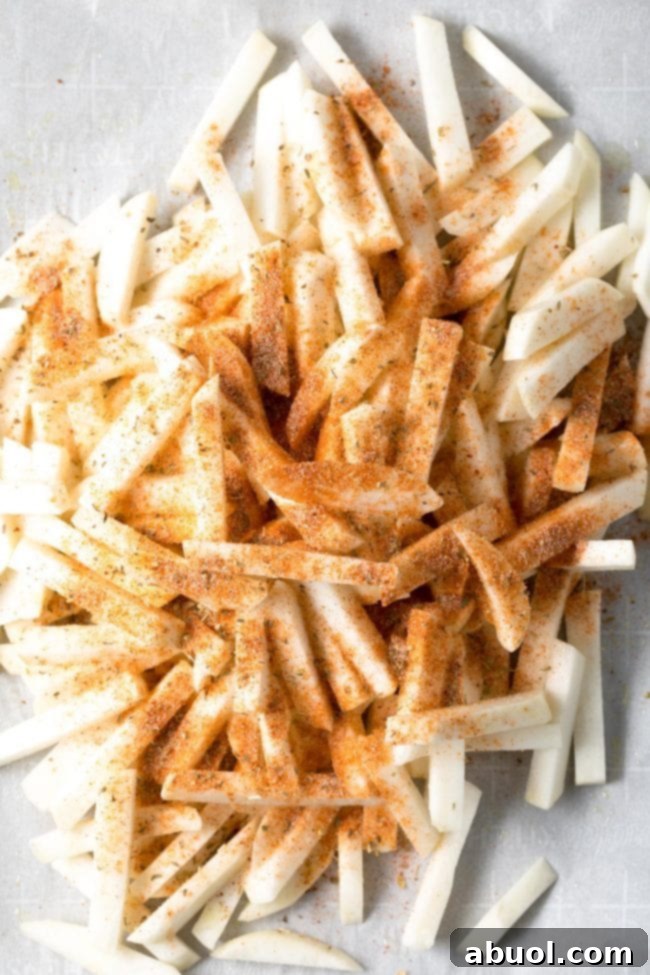 Turnip Fries on baking sheet