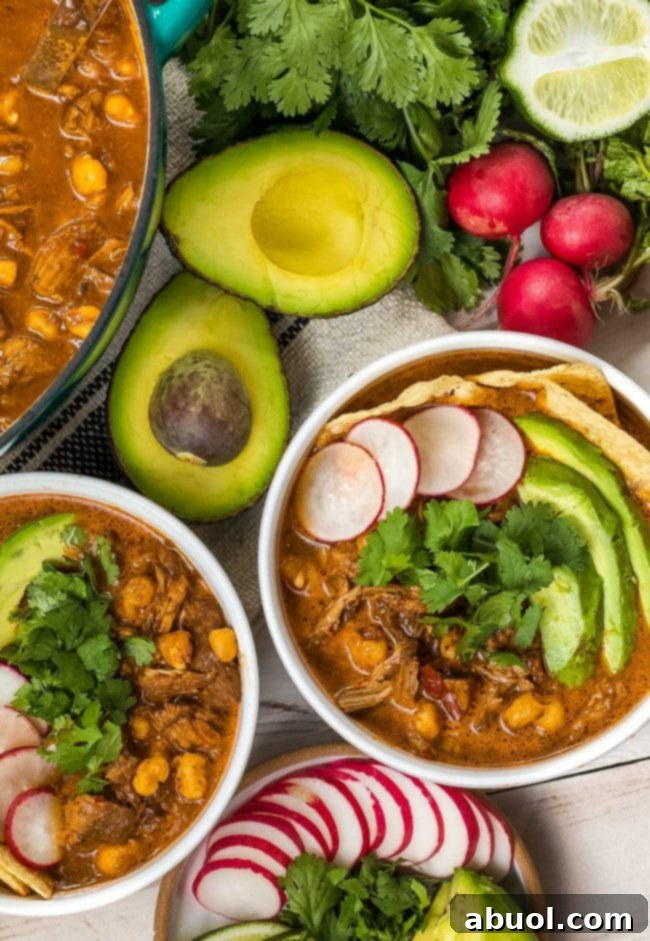 Red-Posole-Recipe-with-Pork Amazing Pork Posole Recipe served in a bowl