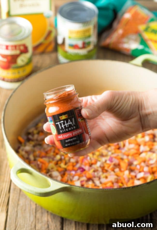 Hand holding jar of Thai Red Curry Paste to camera.