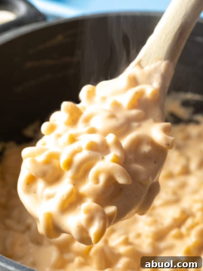 Homemade Mac and Cheese Perfection 2 Wooden spoon full of this stovetop Best Homemade Mac and Cheese (with Cream Cheese)