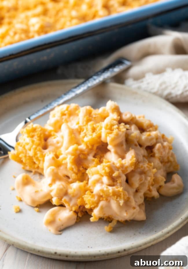 Homemade Mac and Cheese Perfection 6 Mac and Cheese with Cream Cheese - Side view of this baked mac and cheese