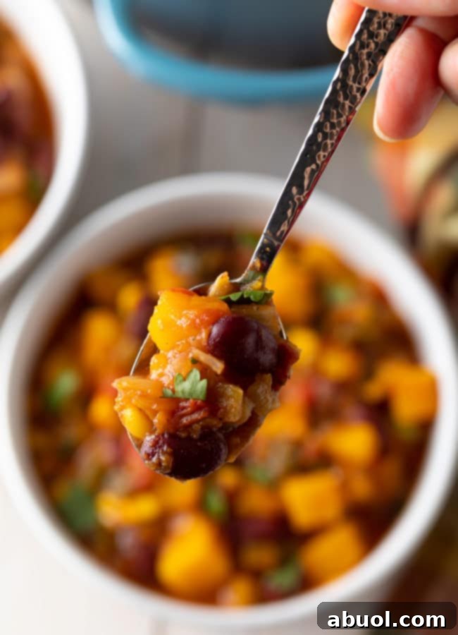 spoonful of crock pot butternut squash chili