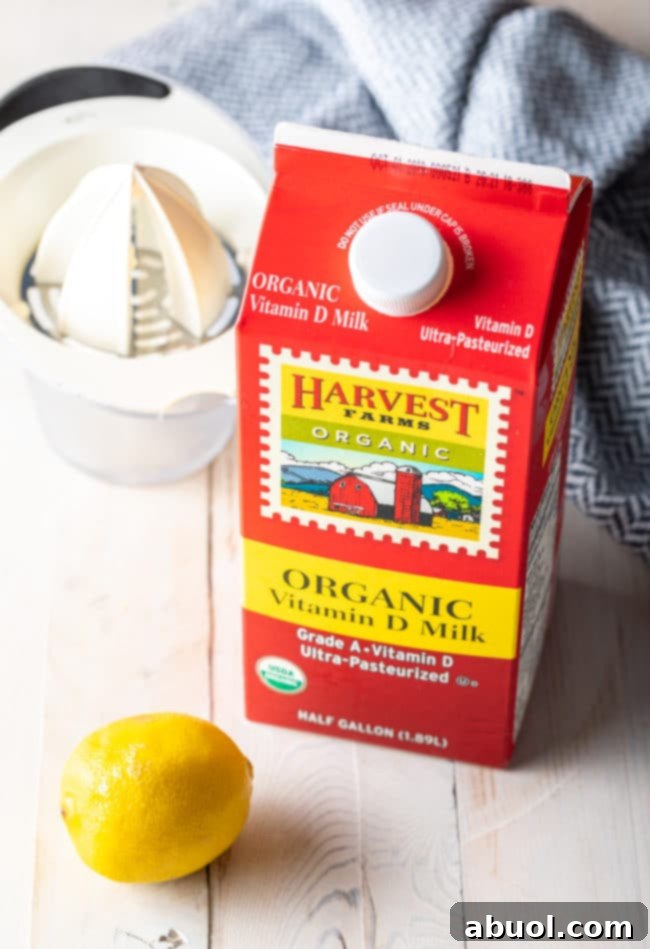 Milk and fresh lemons, the two simple ingredients needed to make homemade buttermilk.