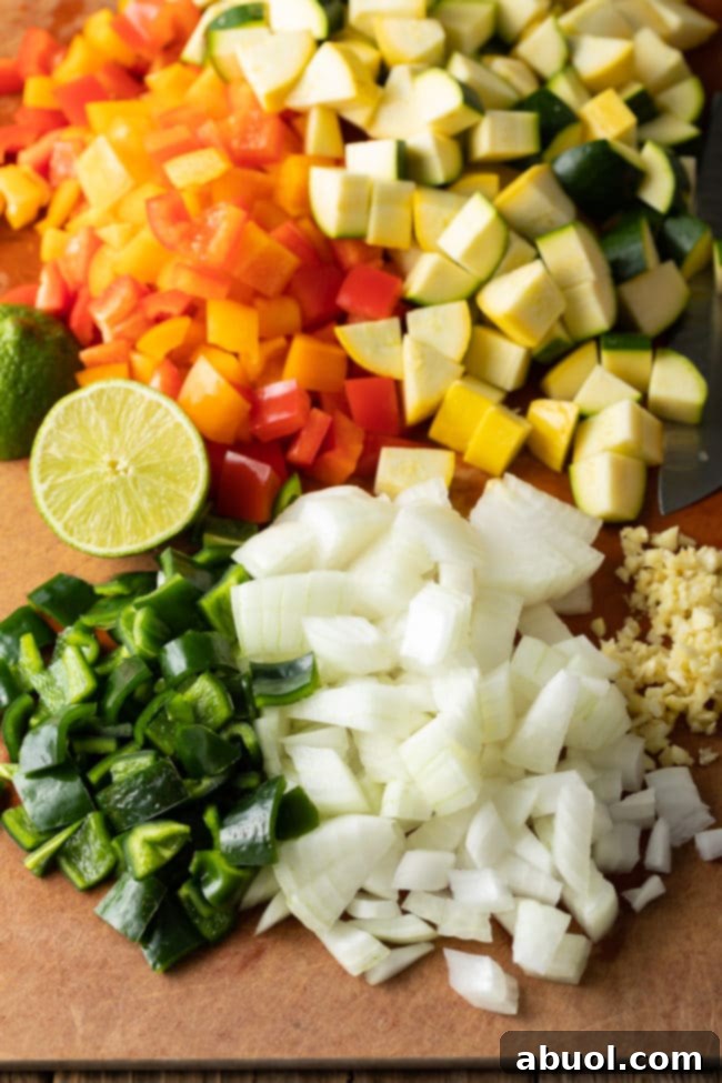 Chopped Veggies for Calabacitas Con Queso Recipe #ASpicyPerspective #squash #vegetarian #mexican #sidedish #glutenfree