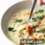 Velvety Lemon Chicken & Spinach Soup 13 Creamy Lemon Chicken Soup with Spinach Recipe (Low Carb) #ASpicyPerspective #chicken #soup #chickensoup #creamy #keto #lowcarb #lemon #parmesan #spinach